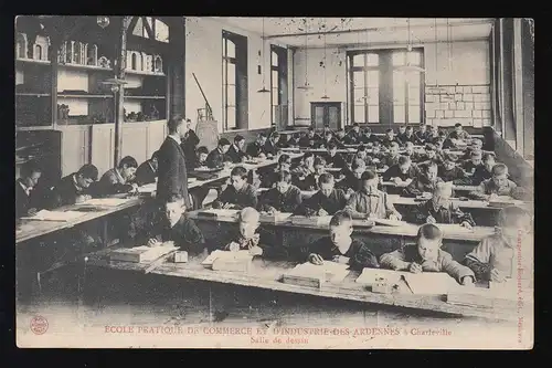 Photo AK Élève école commerciale Charlesville Salle de dessin Châlons-sur-Marne 1907