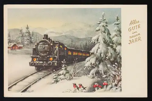 AK ILO Nr. 189 Dampfeisenbahn Schnee, Alles Gute im neuen Jahr, ungebraucht