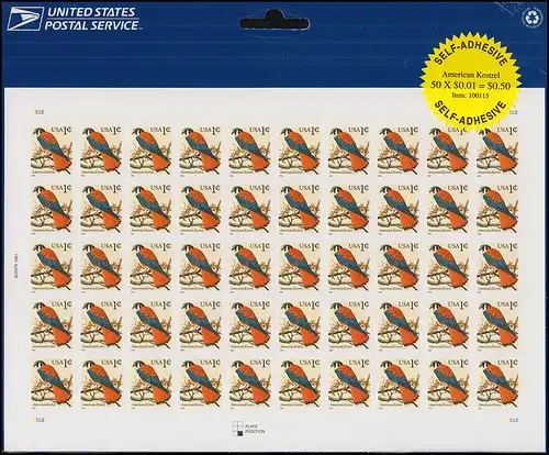 USA - Pack 3240 Oiseaux: Faucon de Tour Américain en feuillet 50 timbres, **