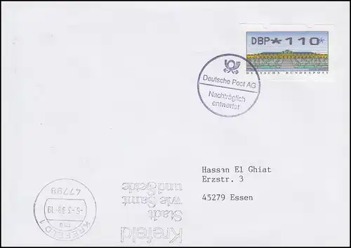 Nachträglich entwertet - Stempel neu ab 5.3.1998: ATM-FDC KREFELD 5.3.98