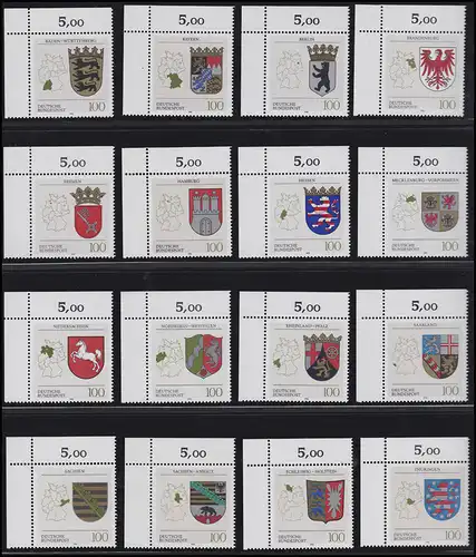 1586ff Armoiries nationales 1992-1994, 16 valeurs, tous les coins o.l., ensemble complet **