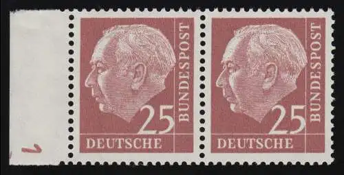 186y DZ Heuss 25 Pf couple de bord horizontale fluorescente avec signe d'imprimante 1 **