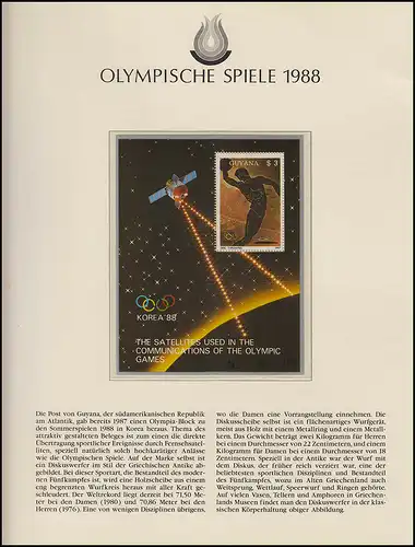 Olympische Spiele 1988 Seoul - Guyana, Block, antiker Diskuswerfer + Satellit **