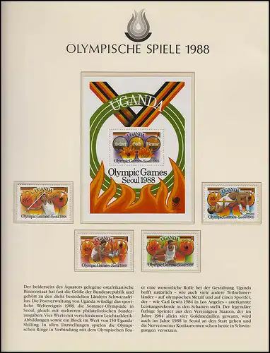 Olympia 1988 Séoul - Ouganda, bloc + ensemble, médailles, lance-lances, saut de longueur **