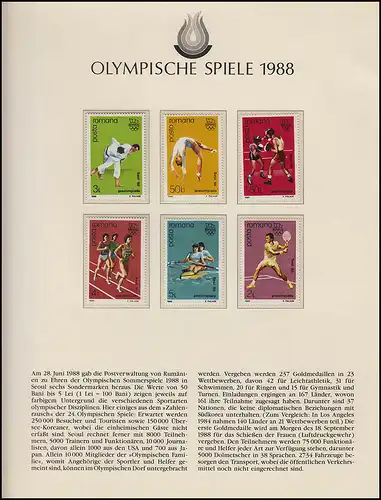 Olympia 1988 Seoul - Rumänien, 1 Satz Bodenturnen, Boxen, Judo, Rudern Tennis **