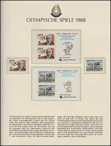Jeux olympiques 1988 Séoul - Corée du Sud, 4 blocs + ensemble, Coubertin Olympia **