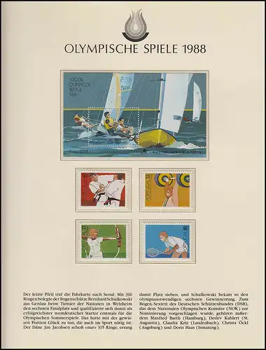Jeux olympiques 1988 Séoul - Portugal, bloc + ensemble, tir à l'arc, voile **