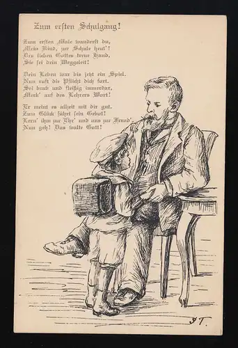 AK "Au premier cycle" poème de la gravure père fils signé, marqué