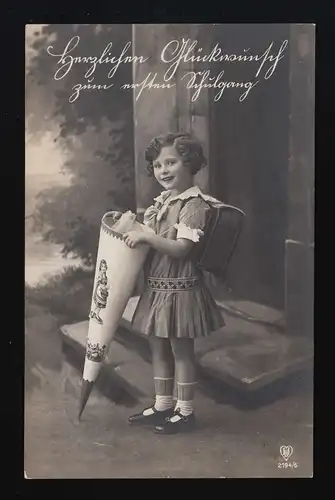 HB Foto AK 2194/6 , Mädchen Schultüte Ranzen, 1. Schulgang, Berlin, 14.4.31