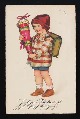 Mädchen Tornister + Schultüte, "kauft Deutsche Waren", Magdeburg, 11.4.1934