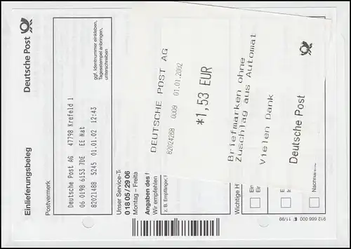 4.1 Posthörner 1,53 Euro auf USo 19 als FDC Ersttagsstempel KREFELD 1.1.02