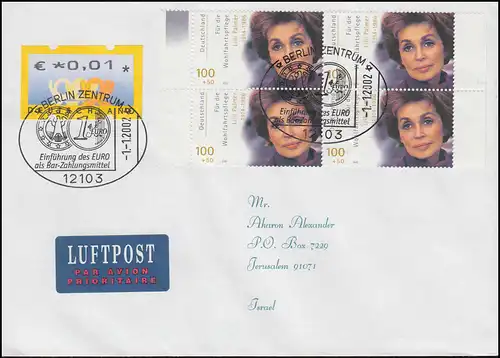 4.1 Posthörner Restwert 1 Cent in MiF mit 2143 auf Lp-FDC ESSt BERLIN 1.1.2002