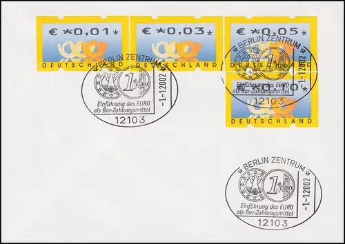 4.1 Posthörner Restwertesatz RS 1 von 1-56 Cent auf 2 FDC ESSt BERLIN 1.1.2002