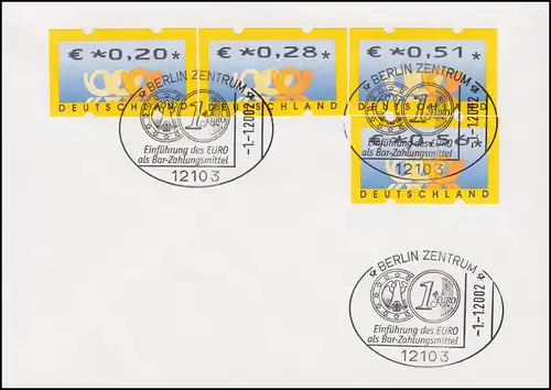 4.1 Posthörner Restwertesatz RS 1 von 1-56 Cent auf 2 FDC ESSt BERLIN 1.1.2002