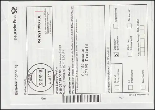 3.1 Posthörner 400 auf USo 1 als MiF auf R-ATM-FDC ESSt Neue ATM 22.10.99
