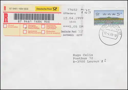 2.2.3 ATM 5 mit EPOS-ÜE 5,05 DM als MiF, EPOS-FDC Offenburg 12.4.1999