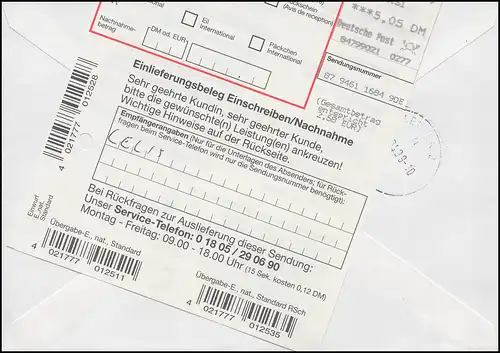 2.2.3 ATM 5 mit EPOS-ÜE 5,05 DM als MiF, EPOS-FDC Offenburg 12.4.1999