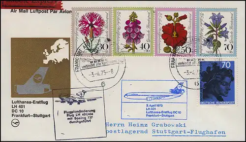 Eilbote Exprés Luftpost Lufthansa  DC 10 LH 401 Frankfurt / Stuttgart 3.4.1975
