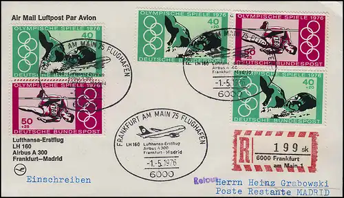Lufthansa Premier vol R-Lettre Airbus A 300, LH 160 Frankfurt Main / Madrid 1.5.1976