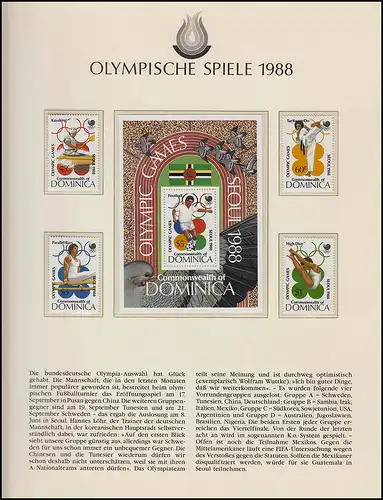 Olympia 1988 Seoul - Dominica, Block +Satz, Kunstspringen, Judo, Kanu, Barren **