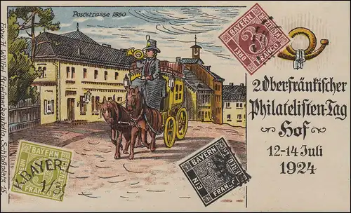 AK 2. Oberfränkischer Philatelistentag Hof Juli 1924: Poststraße mit Postkutsche