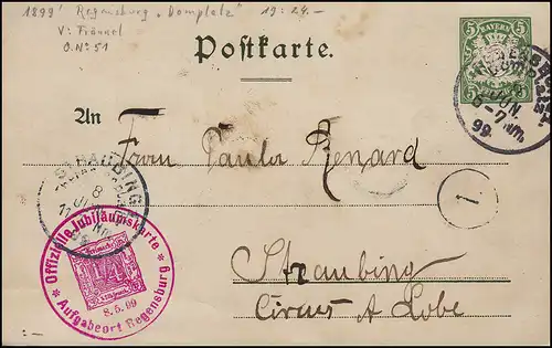 Bavière PP 15 Festfälier Thurn et Taxis 1748-1898, REGENSBURG DOMPLATZ 8.6.1899