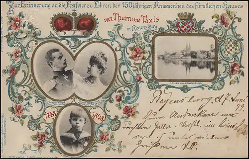 Bayern PP 15 Festfeier Thurn und Taxis 1748-1898, REGENSBURG DOMPLATZ 8.6.1899
