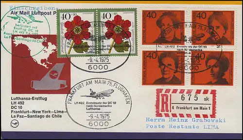 Lufthansa R-Lettre Premier vol DC 10 LH 492 Frankfurt Main/ Lima 9. + 10.4.1975