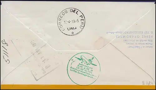 Lufthansa R-Lettre Premier vol DC 10 LH 492 Frankfurt Main/ Lima 9. + 10.4.1975
