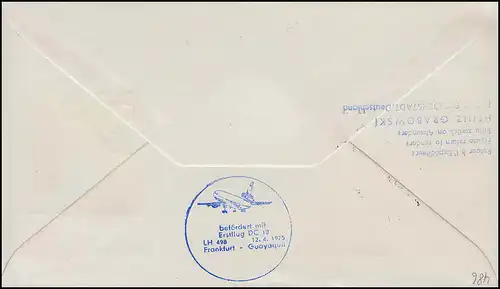 Lufthansa R-Lettre Premier vol DC 10 LH 498 Frankfurt Main / Guayaquil 12.4.1975