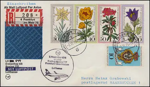 Lufthansa R-Brief Erstflug Boeing 737 LH 899 Frankfurt Main/ Saarbrücken 2.11.75