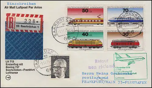 Lufthansa R-Lettre Premier vol Boeing 737 LH 713 Sarrebruck/ Francfort-sur-le-Main 1.11.75