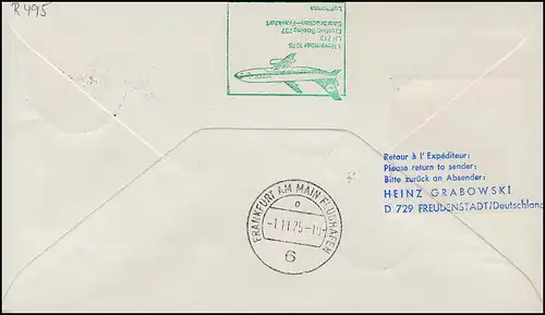 Lufthansa R-Lettre Premier vol Boeing 737 LH 713 Sarrebruck/ Francfort-sur-le-Main 1.11.75