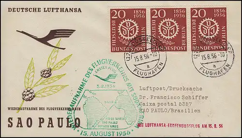Airpost Lufthansa Vol d'ouverture Düsseldorf/ Sao Paulo 15. + 17.8.1956