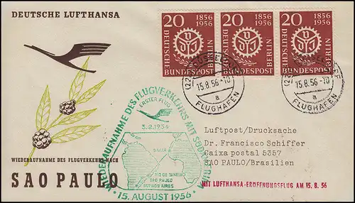 Luftpost Lufthansa Eröffnungsflug Düsseldorf/ Sao Paulo 15. + 17.8.1956