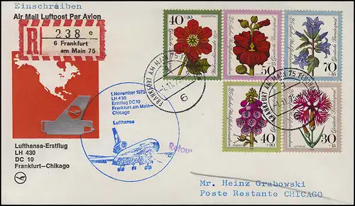 Lufthansa R-Brief Erstflug DC 10 LH 430 Frankfurt Main/ Chicago 1. + 2.11.1975