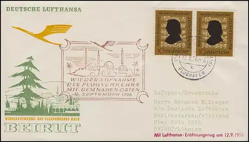 Luftpost Lufthansa Eröffnungsflug Frankfurt Main/ Beirut 12. + 15..9.1956