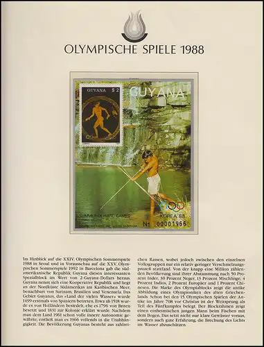 Olympia 1988 Séoul - Guyana, bloc, ancien grand-sauteur, jeune pêcheur **