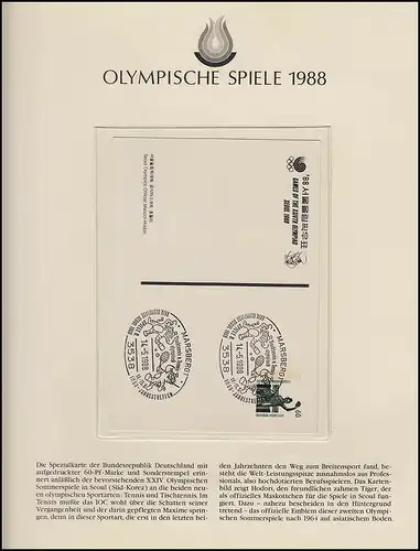 Olympia 1988 Seoul - Deutschland, Ganzsache Tennis/ Tischtennis Marsberg 14.5.88