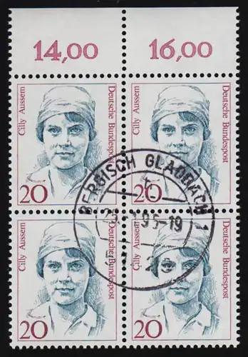 1365 Frauen 20 Pf OR-Viererbl. Tages-O