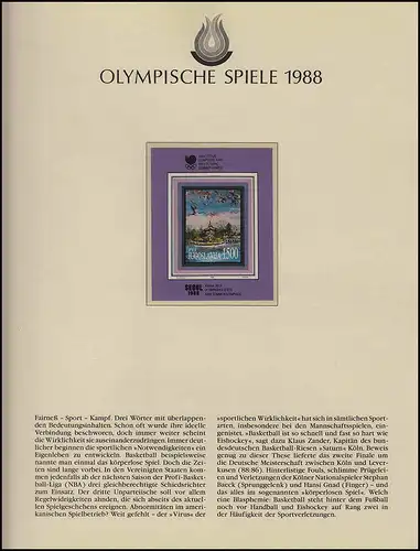 Olympia 1988 Séoul - Yougoslavie, bloc, sans dents, lac de Pagode Héron **