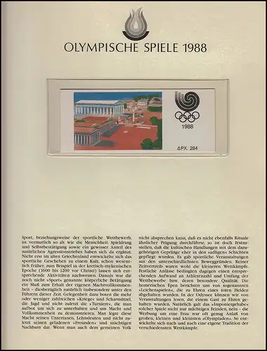 Olympia 1988 Séoul - Grèce, Petit Arc + MH, anciens sites de jeux Athènes **