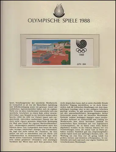 Olympia 1988 Seoul - Griechenland, Kleinbogen + MH, antike Spielstätten Athen **