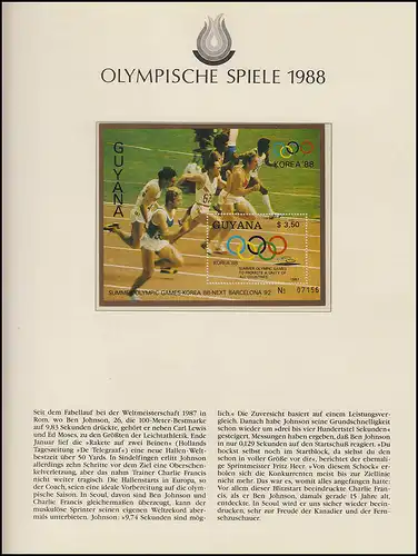 Olympia 1988 Seoul - Guayana, Block No 07156, 100 m Lauf, next Barcelona 92 **