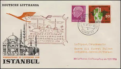 Luftpost Lufthansa Eröffnungsflug Frankfurt Main/ Istanbul 12.9.1956