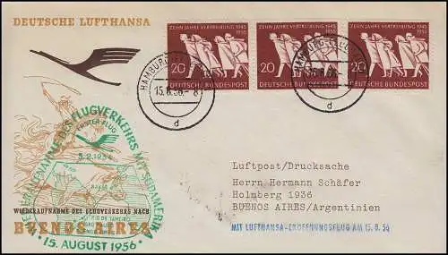 Airpost Lufthansa Vol d'ouverture Hambourg/ Buenos Aires 15.+ 17.8.1956