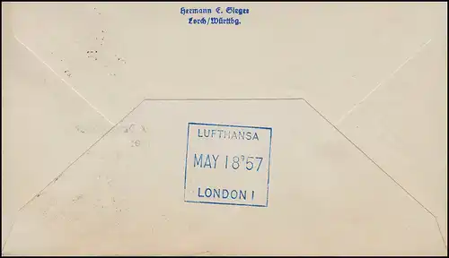 Airpost Lufthansa Vol d'ouverture de nuit Cologne Bonn / Londres 17+ 18.5.1957