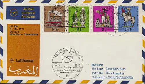 Luftpost Lufthansa Erstflug LH 508 München / Casablanca  13 + 14..5.1971