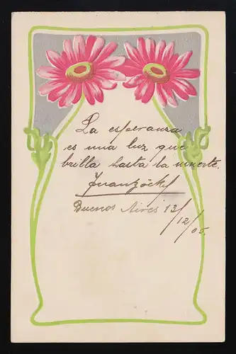 AK rote Margeriten, Stiele Rahmen, Jugendstil Buenos Aires / Chás 13. + 29.12.05