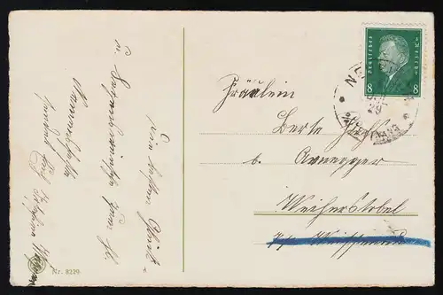 AK B & R Nr. 8229 Été Autruche Dahlia jaune rose, jour de nom, Neukirch 6.7.1929